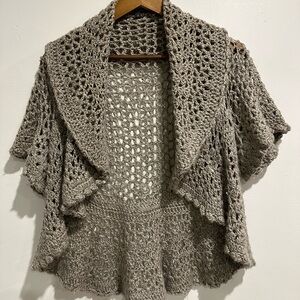 MINKAS Wool Blend Open Knit Short Sleeve Open Front Boho Cardigan Size M